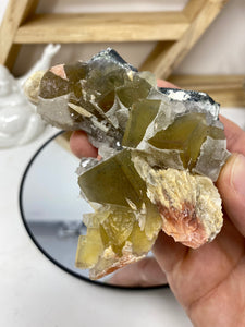 Yellow Fluorite On Galina w/ Barite & Druzy Quartz Specimen (YFLO 1)