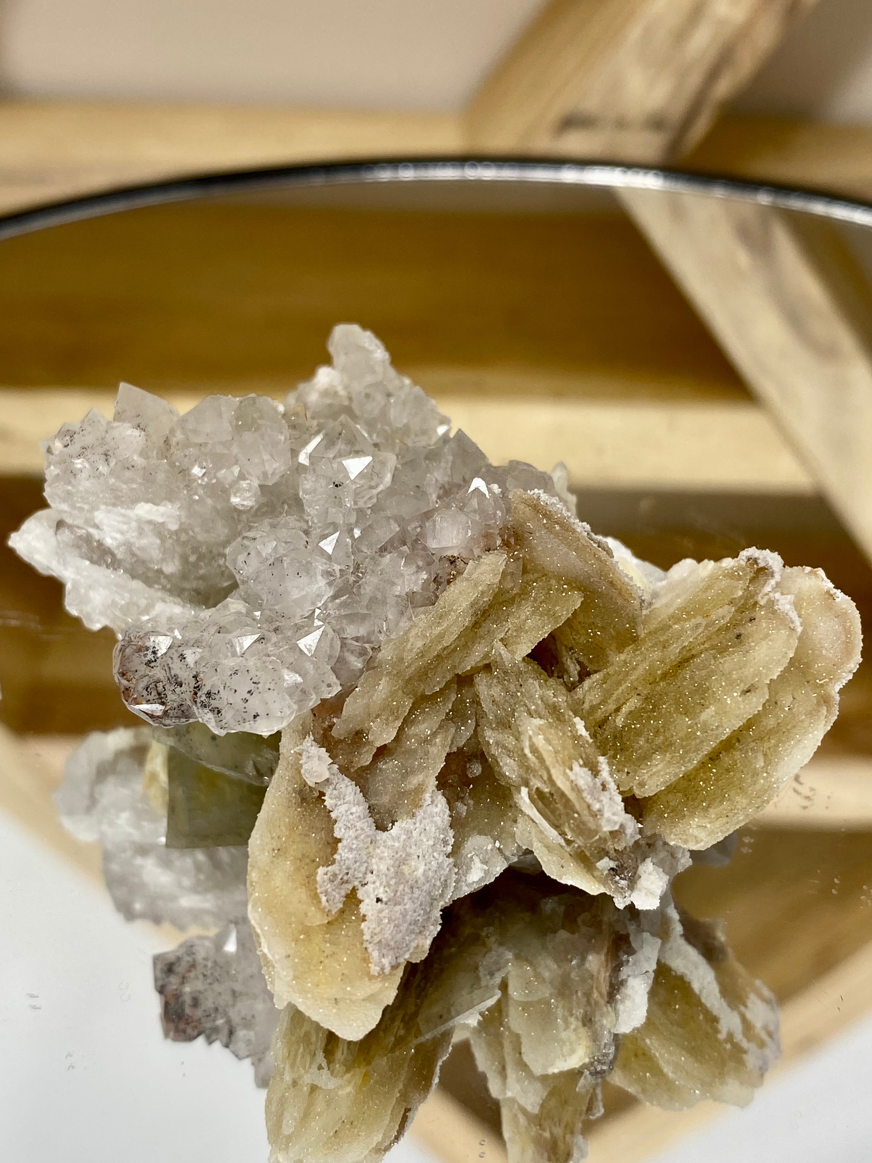 Yellow Fluorite w/ Barite and Druzy Quartz Specimen (YFLO 4)